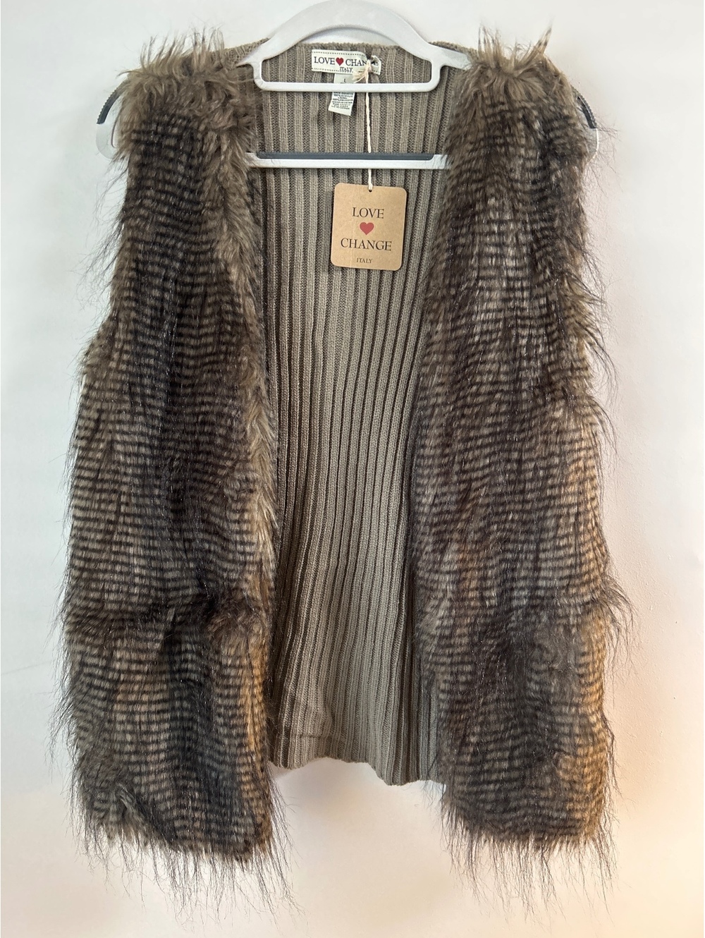 Love Change Italy Faux Fur and Acrylic Knit Vest Large